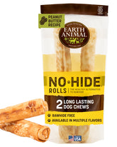 Earth Animal No Hide Chews rolls peanut butter for large dogs, promoting a long-lasting chew session