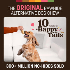 Earth Animal No Hide Chews Salmon Roll texture close-up emphasizes a durable chew for boredom relief.