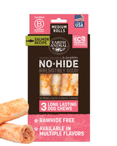Earth Animal No Hide Salmon Roll for dogs; long-lasting chew supports teeth and gums.
