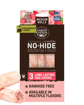 Earth Animal No-Hide Rolls Strawberries & Cream pack shot for medium dogs, teeth-friendly treat