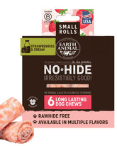 Earth Animal No-Hide Rolls Strawberries & Cream pack shown for small dogs.