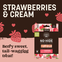 Earth Animal No-Hide Stix Strawberries & Cream pack, easy to store and serve.
