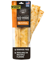 Earth Animal No Hide Strips chicken pack front view; convenient for quick dog snacks.