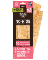 Earth Animal No-Hide Strips Salmon 10-count pack for dogs, ideal daily chew.