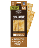 Earth Animal No Hide Strips venison pack preview, a safe rawhide-free chew option for dogs