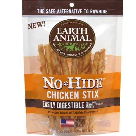 Earth Animal NoHide Chicken Stix 10-pack for small pets; savory chicken chew.