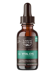 Earth Animal Vital Eye bottle and drops support daily eye health for pets.