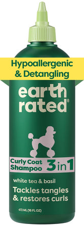 Earth Rated dog detangler shampoo bottle for easy, gentle baths on all coats.