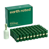 Earth Rated dog poop bag holder on a leash for quick pickup during walks.