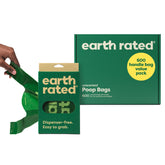 Earth Rated dog poop bags with handles in a value-pack box for quick pickup.