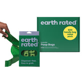 Earth Rated dog poop bags with handles in value pack, front view for quick pickups.