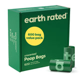 Earth Rated dog poop bags value pack rolls for convenient on-the-go use.