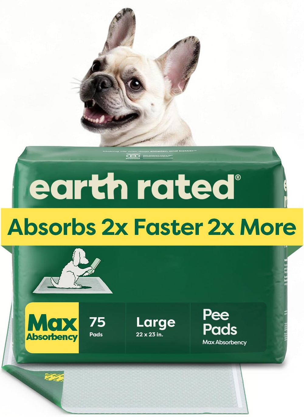 Earth Rated Puppy Pads with AbsorbShield technology for fast absorption and cleaner floors