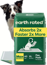 Earth Rated Puppy Pads packaging showcases a 40-count box for easy stocking.
