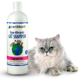 Earthbath hypoallergenic cat shampoo bottle showing fragrance-free formula for sensitive skin.