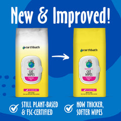 Earthbath hypoallergenic cat wipes pack opened, showing soft cloths
