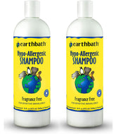 Earthbath hypoallergenic dog shampoo bottle on shelf; fragrance-free formula gentle on sensitive skin.