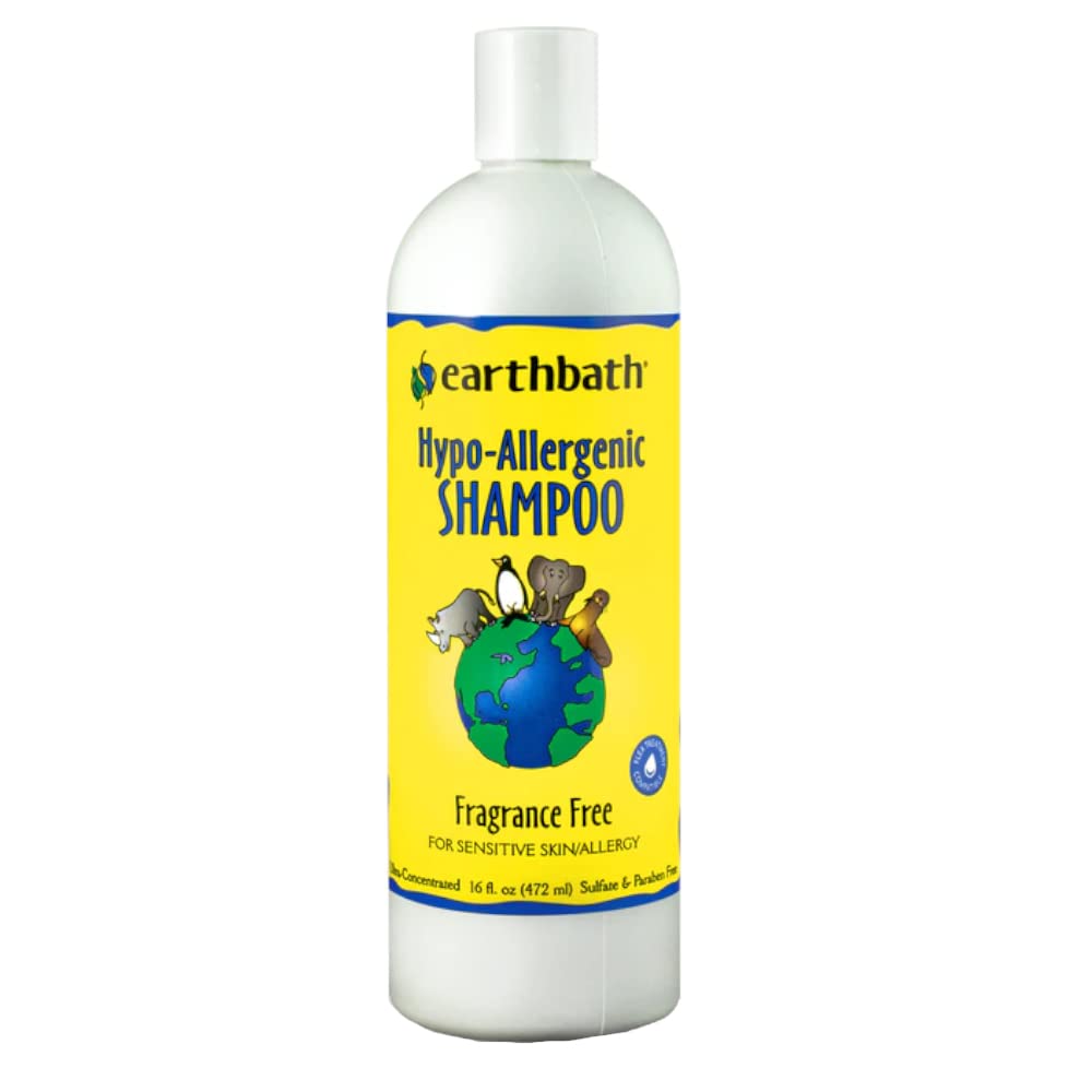 Earthbath hypoallergenic dog shampoo bottle pour demonstrates easy dispensing for gentle baths