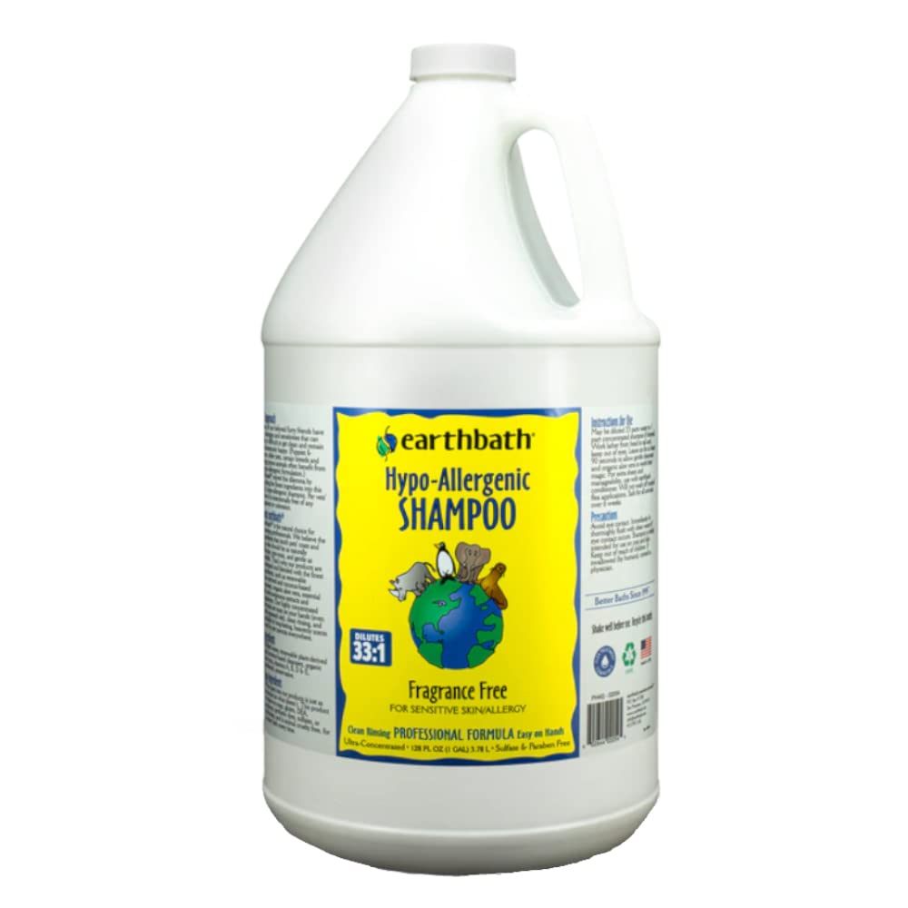 Earthbath hypoallergenic dog shampoo bottle with fragrance-free formula for sensitive skin.