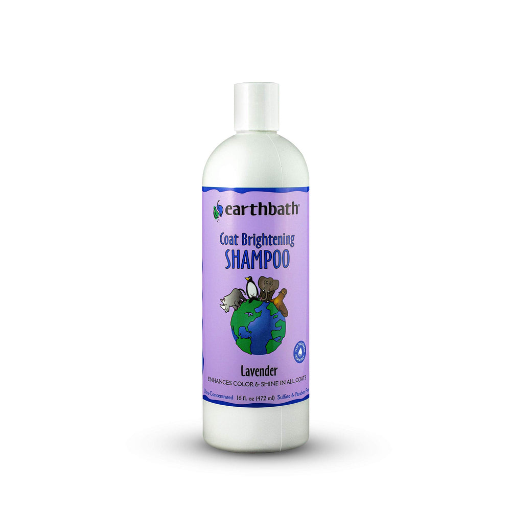 Earthbath Lavender dog shampoo bottle shows gentle cleansing for pets.