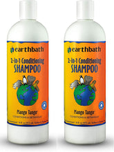 earthbath Mango Tango 2-in-1 bottle pour showing tropical scent and gentle cleansing