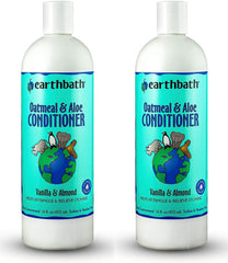 Earthbath Oatmeal & Aloe conditioner bottle demonstrates gentle care for dogs.