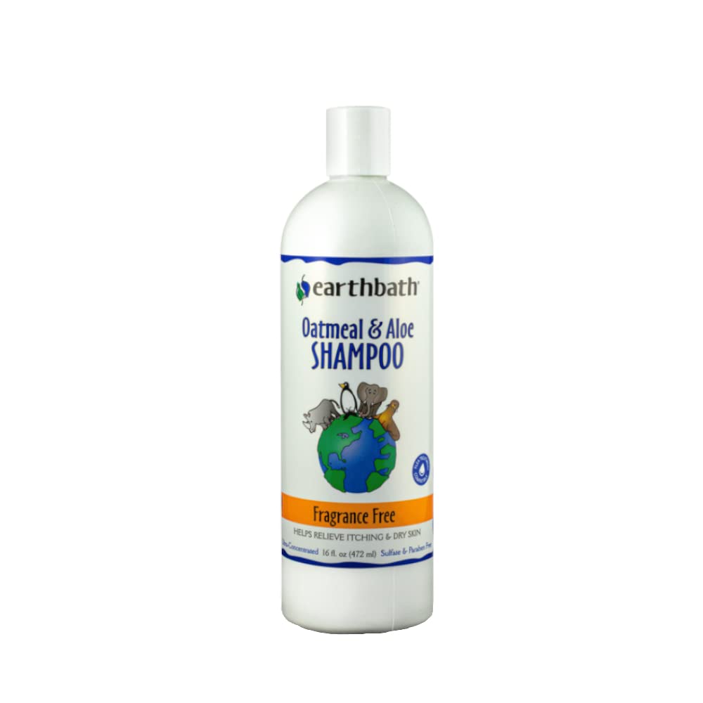 Earthbath Oatmeal & Aloe dog shampoo bottle ready for gentle cleansing of sensitive skin