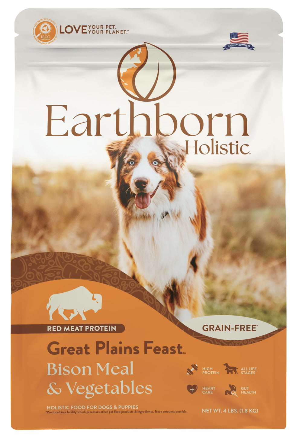Earthborn Holistic Great Plains Feast bag and bowl side view for balanced nutrition