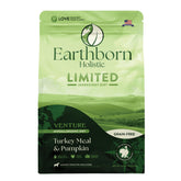 Earthborn Holistic Venture turkey-meal-pumpkin dry dog food bag showing grain-free formula
