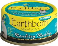 Earthborn Monterery Medley cat food pack showing grain-free holistic nutrition with tuna and mackerel