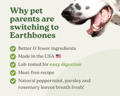 Dog enjoys Earthly Earthbones chews during daily routine.