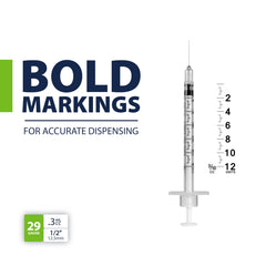 Easy Touch U-40 syringe features a large grip-friendly barrel for secure handling.