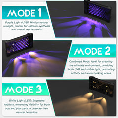 Eckpo UVB Lamp module close-up; independent UVB unit extends exposure for longer basking sessions.