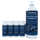 Eco Strong Outdoor Odor Eliminator bottle shot demonstrates precise application for outdoor odors.