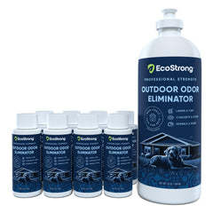 Eco Strong Outdoor Odor Eliminator bottle shot demonstrates precise application for outdoor odors.