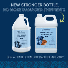 Eco Strong bottle label close-up showing fragrance-free formula for sensitive pets