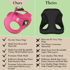 EcoBark step-in pink harness on dog highlighting easy entry