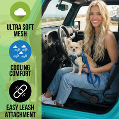EcoBark Teacup Harness blue side profile showing snug, no-pull design.