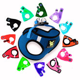 EcoBark Teacup Harness bright blue front view for tiny dogs with secure fit.