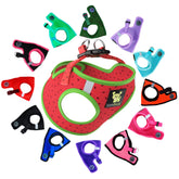 EcoBark Watermelon harness close-up shows soft, padded mesh for small dogs' comfort.