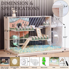 ECOCEN hamster cage with 18 cm running wheel boosts exercise.