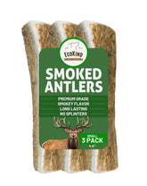 EcoKind Smoked Elk Antler Chews pack-front view, durable natural chew for small dogs.