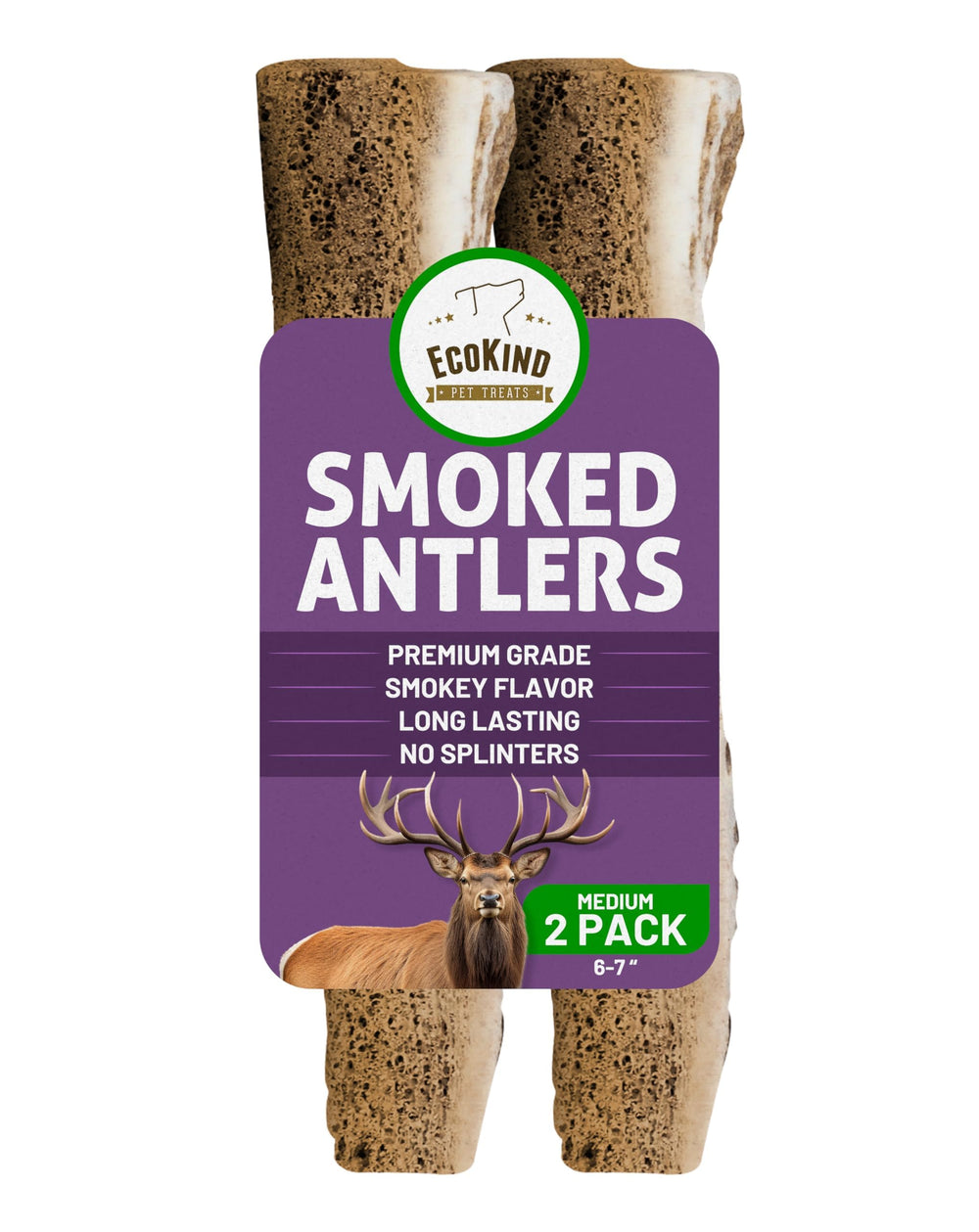 EcoKind smoked elk antler chews pack — long-lasting chew for medium dogs