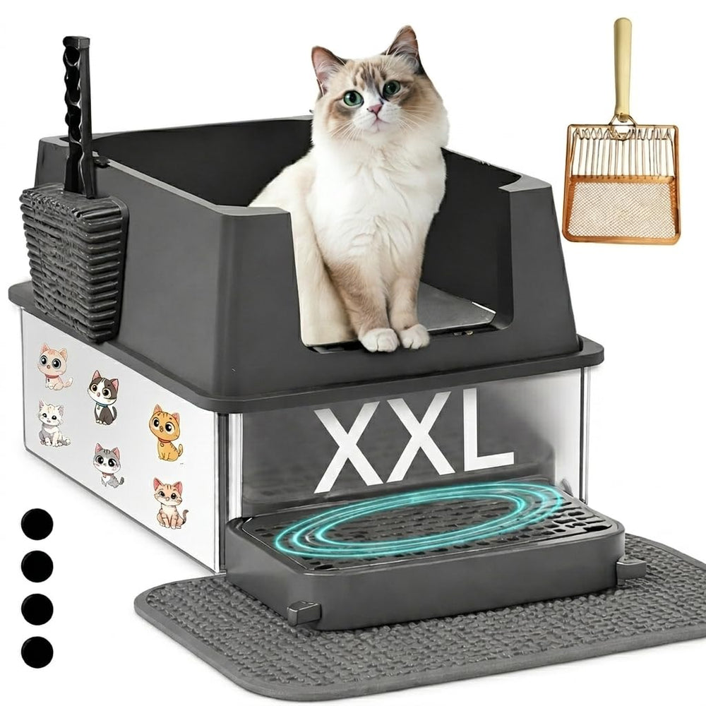 Ecsdsvsd XL litter box front view with high walls for spill prevention.
