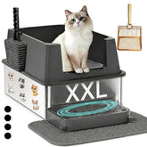 Ecsdsvsd XL litter box front view with high walls for spill prevention.