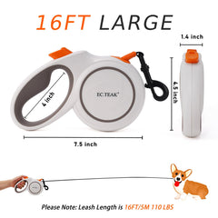 EC.TEAK retractable leash extended to 26ft, offering extra room for dogs to roam safely.