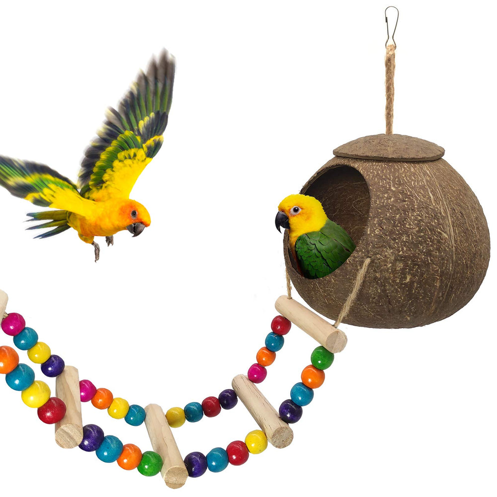 EEAIVNM hanging coconut bird house with ladder offers a natural nesting option for small birds