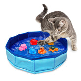 Eelexa portable cat pool toy with six fish-shaped toys boosts interactive indoor play.