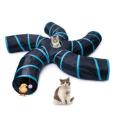EGETOTA cat tunnel blue and black closed for compact storage.