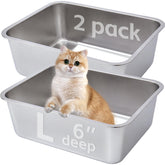 EGMEHOAD stainless steel litter box 2-pack for easy cleaning and shared pet use.
